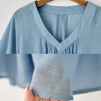 Women Shirt Blouse Big Summer Casual Women Blouses Short Sleeves Pleat Chiffon Female Tops T7N010A