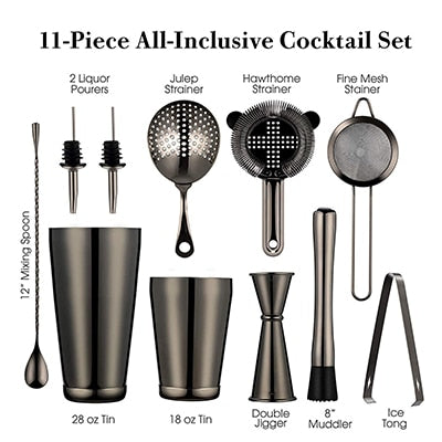 Cocktail Shaker Bar Set: 2 Weighted Boston Shakers, Cocktail Strainer Set,Jigger,Muddler and Spoon, Ice Tong and 2 Bottle Pourer