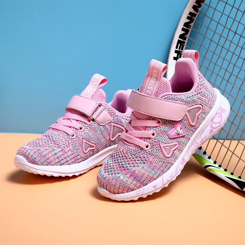 ULKNN Girls Sports Shoes spring New Children's Double Net Breathable Big Kids Students Pink Wild Children's Shoes Casual 26-37