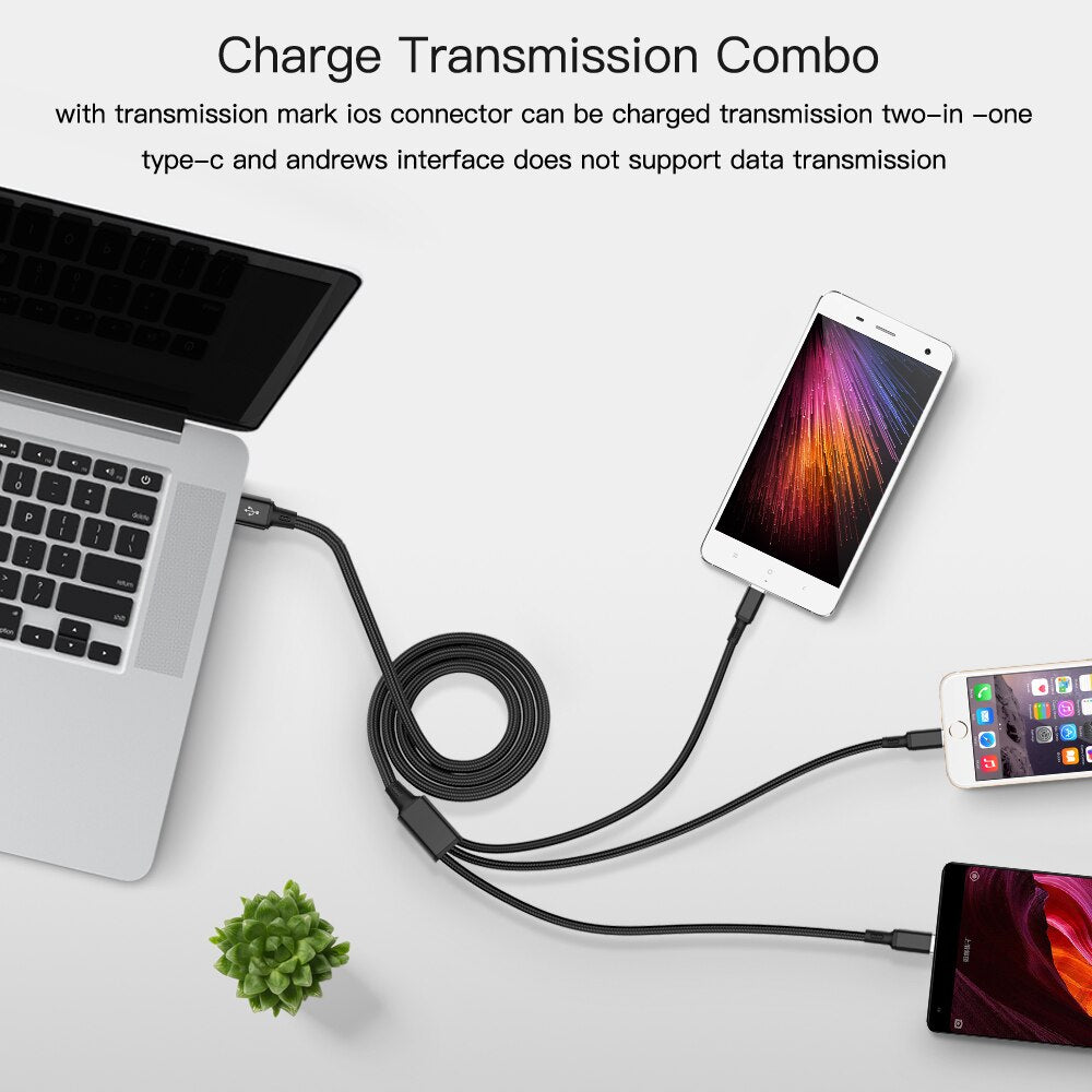 USB Cable For iPhone 13 12 11 XS X 8 7 6 Charging Charger 3 in 1 Micro USB Cable USB Type C Mobile Phone Cables For Samsung S9