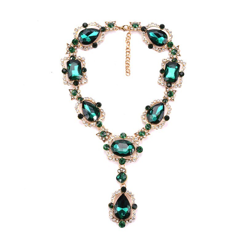 Indian Ethnic Statement Large Collar Choker Necklace Women Luxury Big Glass Crystal Pendants Necklaces Wedding Bridal Jewelry