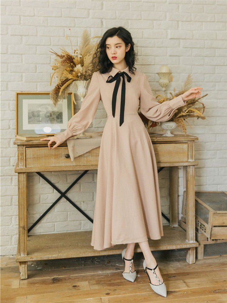 2019 new fashion women's dresses Spring French retro slim waist basic dress