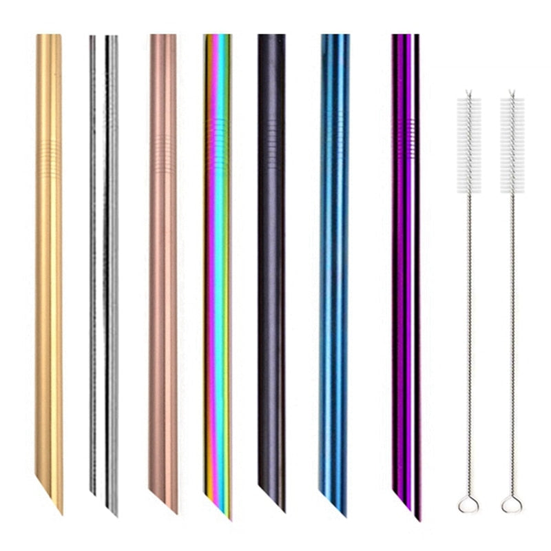 7 Colors 8.5" Wide Metal Drinking Straw 304 Stainless Steel Straws Set Reusable Boba Straw for Bubble Tea Milk Bar Accessory