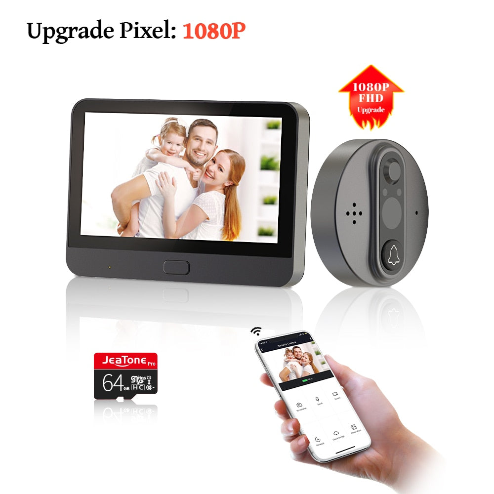 Jeatone Tuya smart WiFi door bell With 1080P/120°Camera video peephole for door 4.3" LCD screen 24H PIR Movement Detection Eye