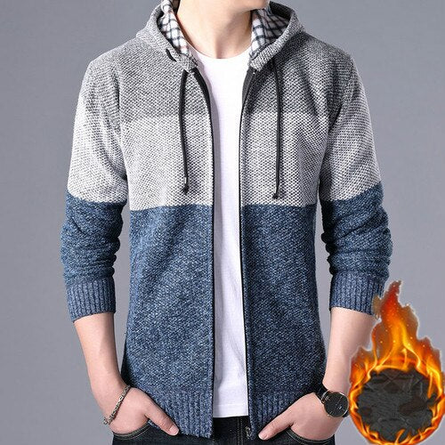 2022 Autumn Winter Men Hoodies Cardigan Men Striped Knitted Sweaters Mens Hoody Sweatercoats Brand Male Fleece Sweaters 3XL