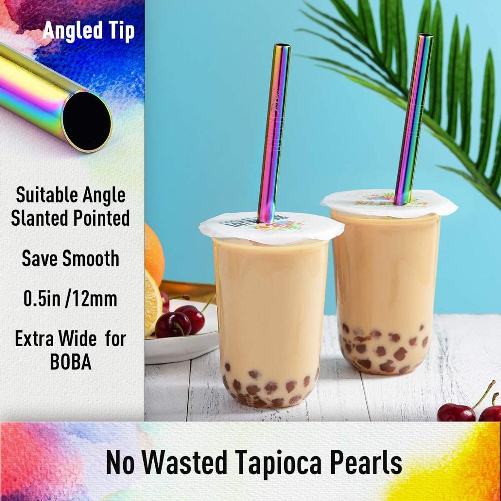 7 Colors 8.5" Wide Metal Drinking Straw 304 Stainless Steel Straws Set Reusable Boba Straw for Bubble Tea Milk Bar Accessory