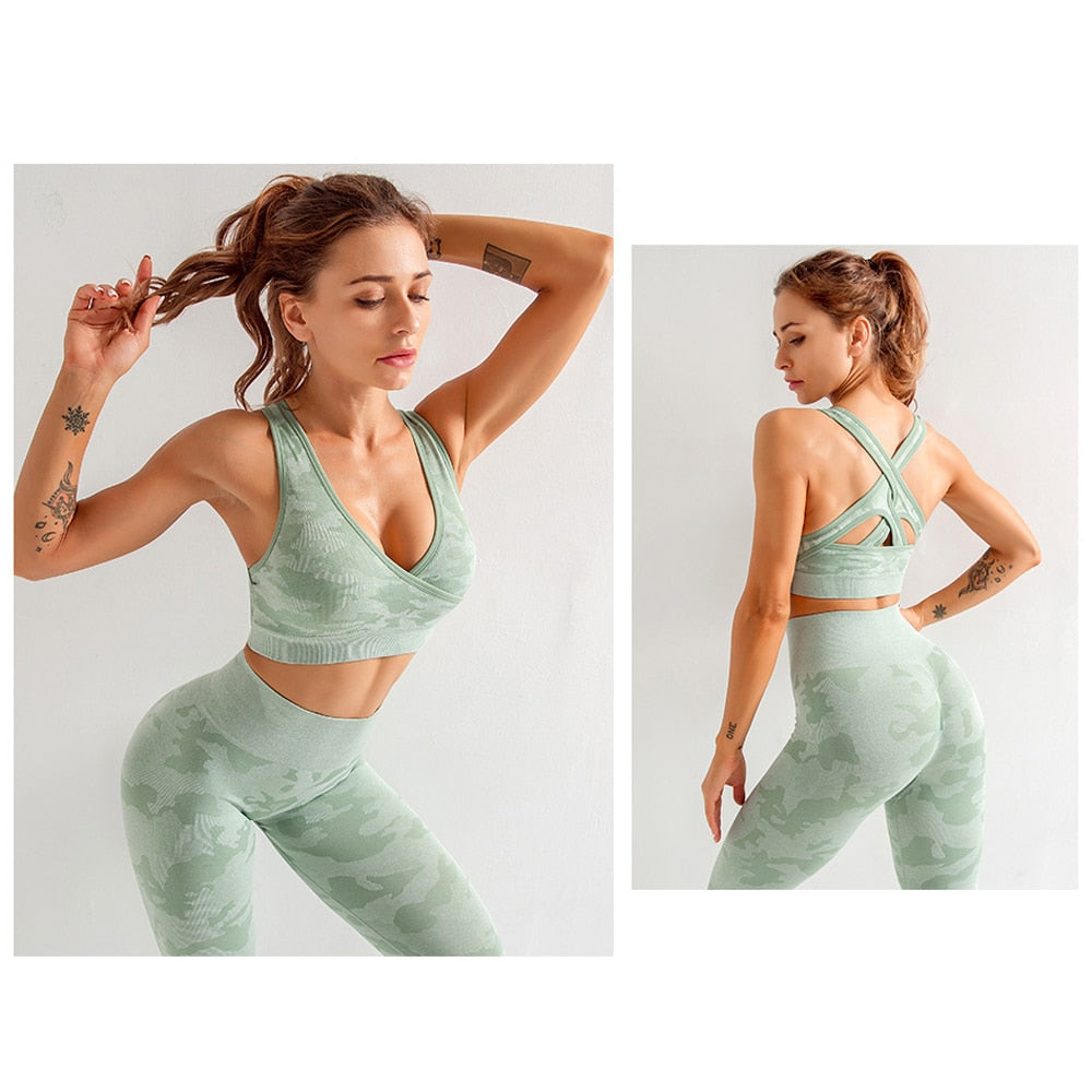 Seamless Gym Yoga Set Women Gym Clothes Camo Gym Set Women Tracksuit Fitness Women Sport Set Workout Clothes For Women Sportwear