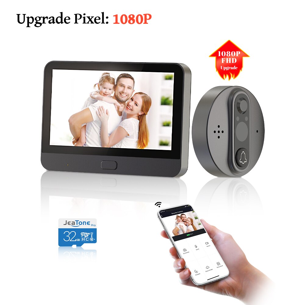 Jeatone Tuya smart WiFi door bell With 1080P/120°Camera video peephole for door 4.3" LCD screen 24H PIR Movement Detection Eye