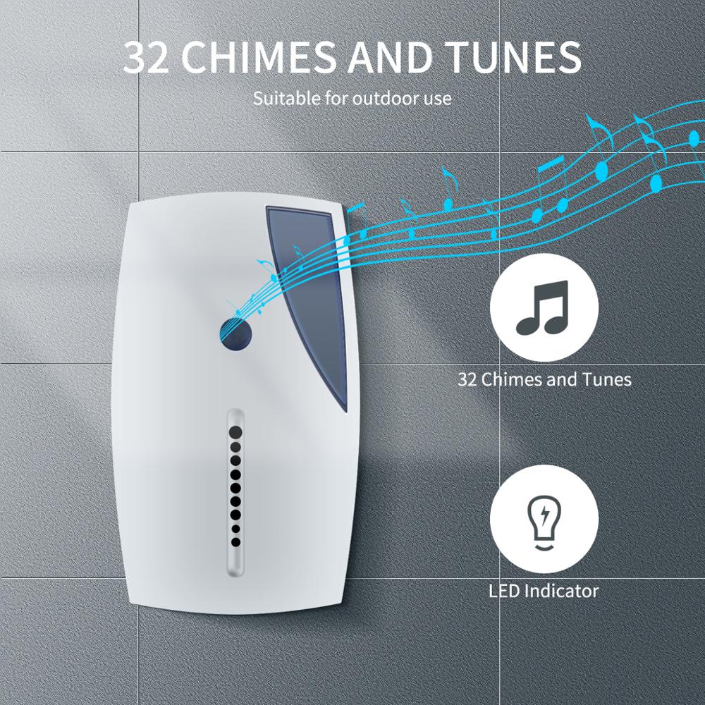 Smart Wireless Doorbell With LED Indication 36 Tunes Chime Music Door Bell Transmitter + Receiver 70-110M Range Remote Control