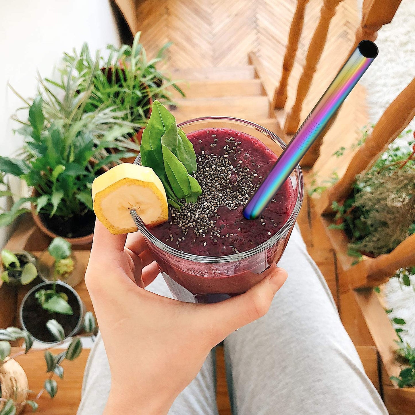 7 Colors 8.5" Wide Metal Drinking Straw 304 Stainless Steel Straws Set Reusable Boba Straw for Bubble Tea Milk Bar Accessory