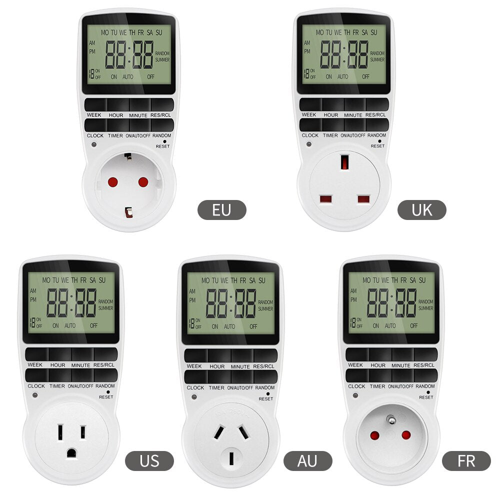 Digital Timer Switch Electronic 12/24 Hour Programmable Timing Socket EU UK US AU FR Plug Outlet Kitchen Appliance Time Control