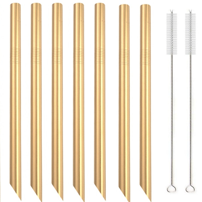 7 Colors 8.5" Wide Metal Drinking Straw 304 Stainless Steel Straws Set Reusable Boba Straw for Bubble Tea Milk Bar Accessory