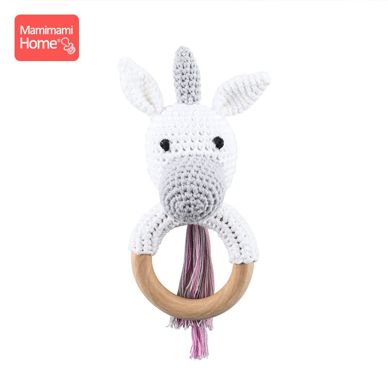 1Pc Baby Wooden Teether Crochet Giraffe Rattle Toy BPA Free Wood Rodent Rattle Baby Mobile Gym Custom logo Educational Toys