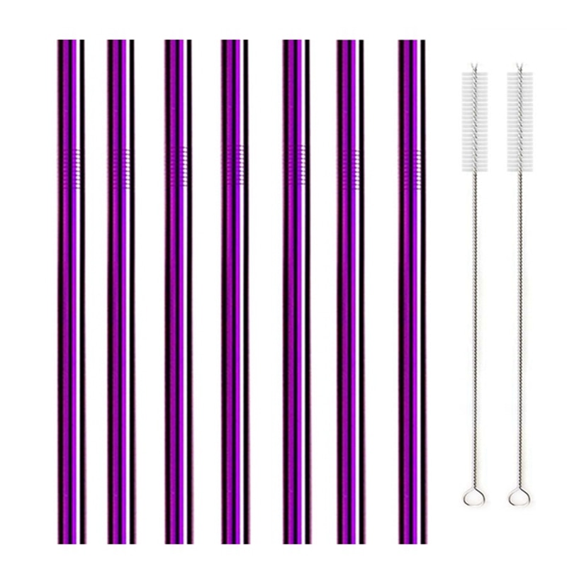 7 Colors 8.5" Wide Metal Drinking Straw 304 Stainless Steel Straws Set Reusable Boba Straw for Bubble Tea Milk Bar Accessory