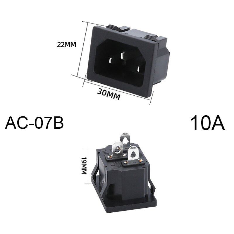 2 3 Pin IEC320 C14 Electrical Power Socket LED 250V Rocker Switch Brass 10A C6 Fuse Inlet Plug Connector Computer Mount Outlet