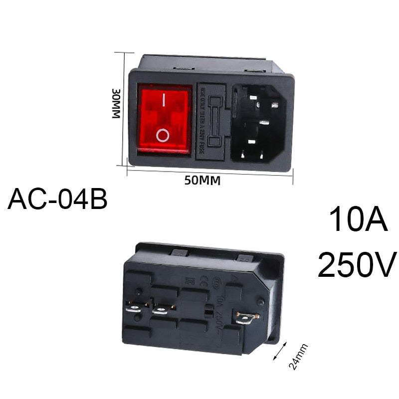 2 3 Pin IEC320 C14 Electrical Power Socket LED 250V Rocker Switch Brass 10A C6 Fuse Inlet Plug Connector Computer Mount Outlet