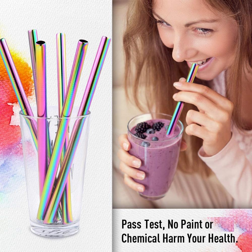 7 Colors 8.5" Wide Metal Drinking Straw 304 Stainless Steel Straws Set Reusable Boba Straw for Bubble Tea Milk Bar Accessory