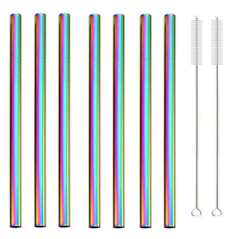 7 Colors 8.5" Wide Metal Drinking Straw 304 Stainless Steel Straws Set Reusable Boba Straw for Bubble Tea Milk Bar Accessory