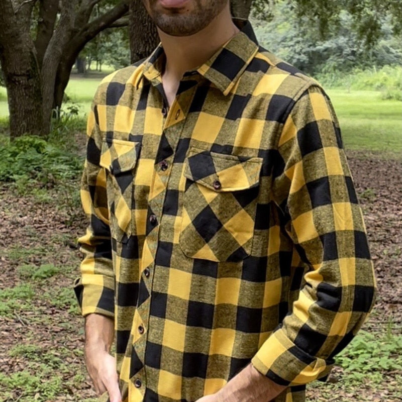 2022 New Men's Plaid Flannel Shirt Spring Autumn Male Regular Fit Casual Long-Sleeved Shirts For (USA SIZE S M L XL 2XL)