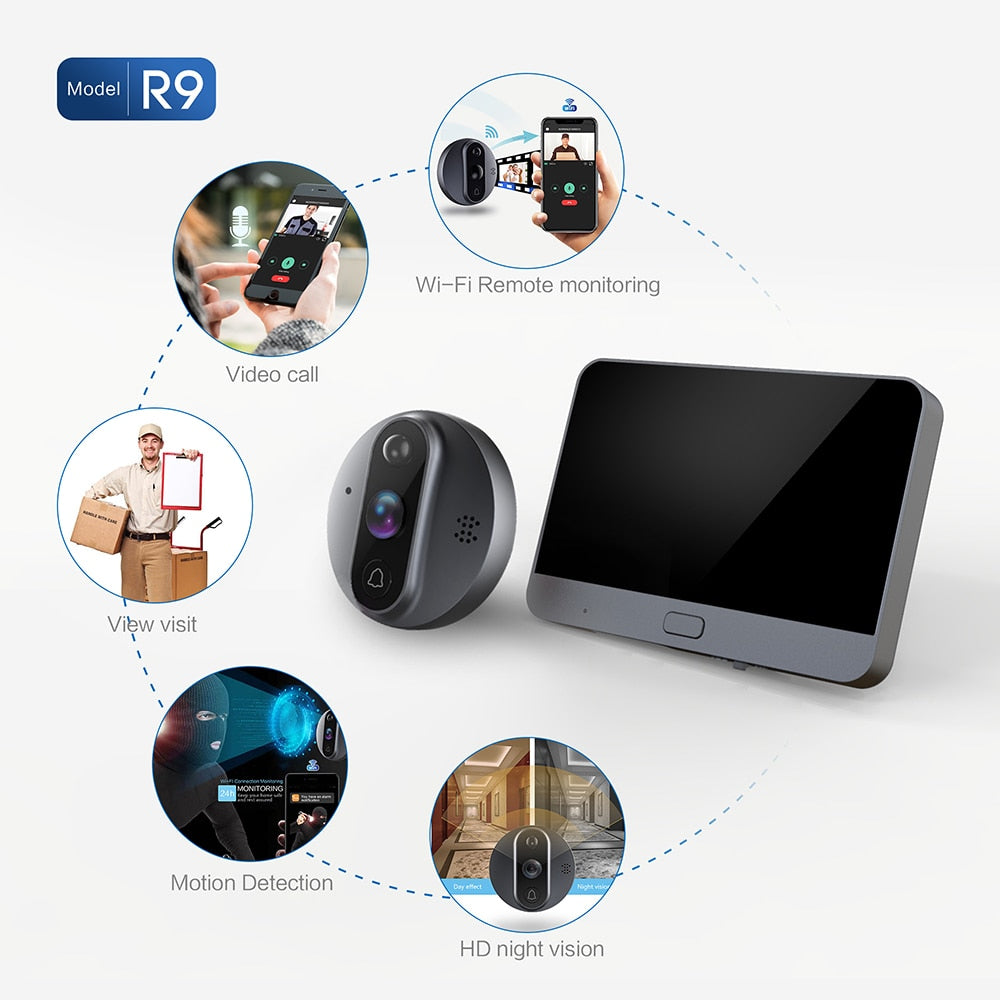 Jeatone Tuya smart WiFi door bell With 1080P/120°Camera video peephole for door 4.3" LCD screen 24H PIR Movement Detection Eye