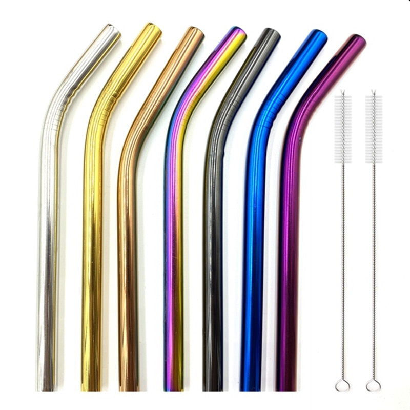 7 Colors 8.5" Wide Metal Drinking Straw 304 Stainless Steel Straws Set Reusable Boba Straw for Bubble Tea Milk Bar Accessory