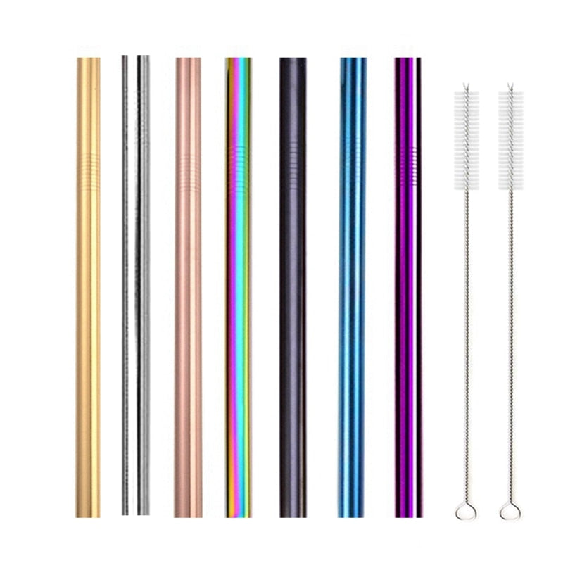7 Colors 8.5" Wide Metal Drinking Straw 304 Stainless Steel Straws Set Reusable Boba Straw for Bubble Tea Milk Bar Accessory