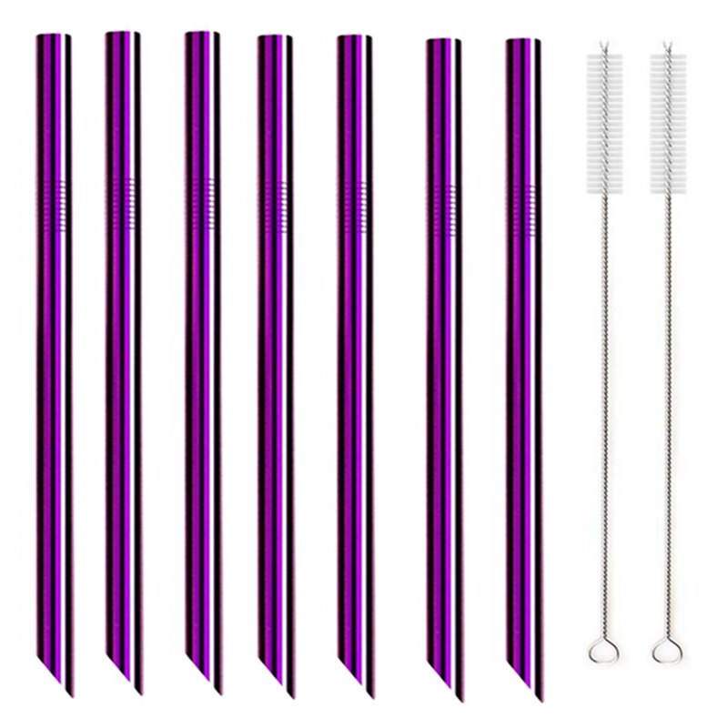 7 Colors 8.5" Wide Metal Drinking Straw 304 Stainless Steel Straws Set Reusable Boba Straw for Bubble Tea Milk Bar Accessory