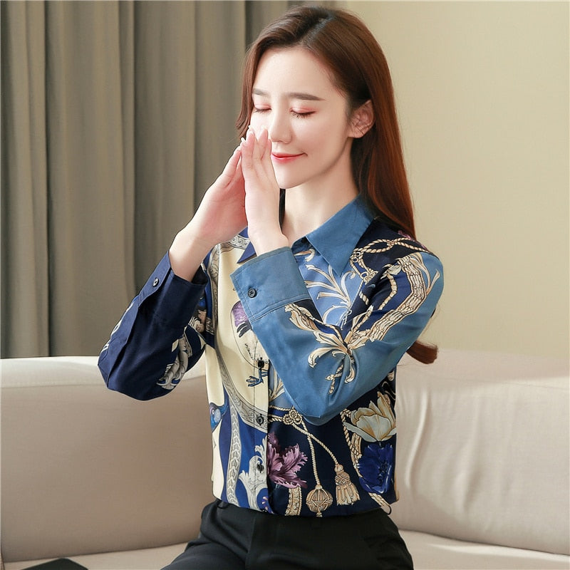 High Quality Clothes Vintage Long Sleeve Silk Blouse Women Spring Fashion 2023 Office Lady Shirt Loose Casaul Tops 8425 50