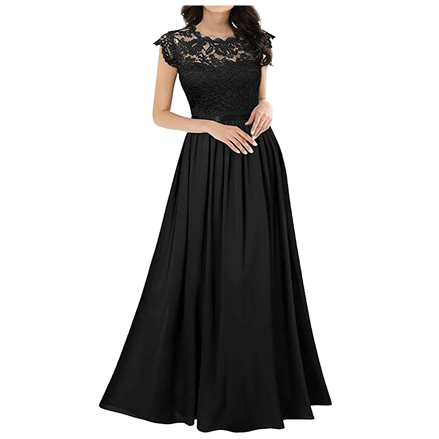 Floral Lace Patchwork Maxi Dress Ladies Stitching Bridesmaids Weeding Party Dress Ladies Fashion Sleeveless Pleated Dress Gowns