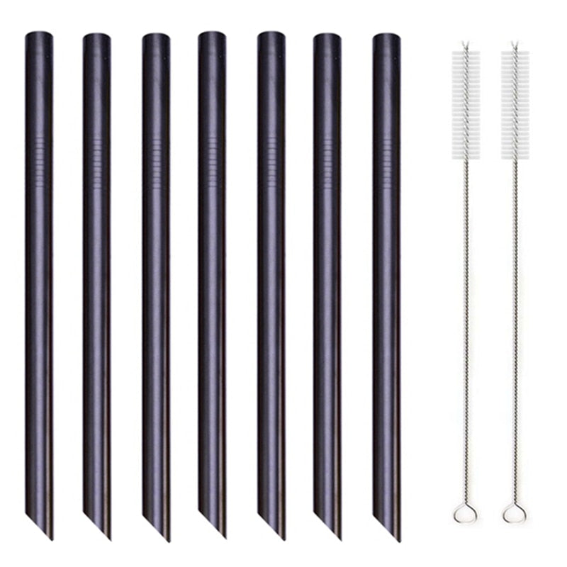 7 Colors 8.5" Wide Metal Drinking Straw 304 Stainless Steel Straws Set Reusable Boba Straw for Bubble Tea Milk Bar Accessory