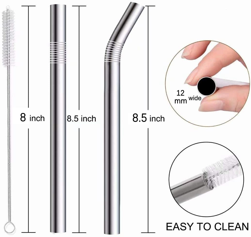 7 Colors 8.5" Wide Metal Drinking Straw 304 Stainless Steel Straws Set Reusable Boba Straw for Bubble Tea Milk Bar Accessory