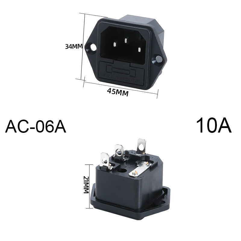 2 3 Pin IEC320 C14 Electrical Power Socket LED 250V Rocker Switch Brass 10A C6 Fuse Inlet Plug Connector Computer Mount Outlet