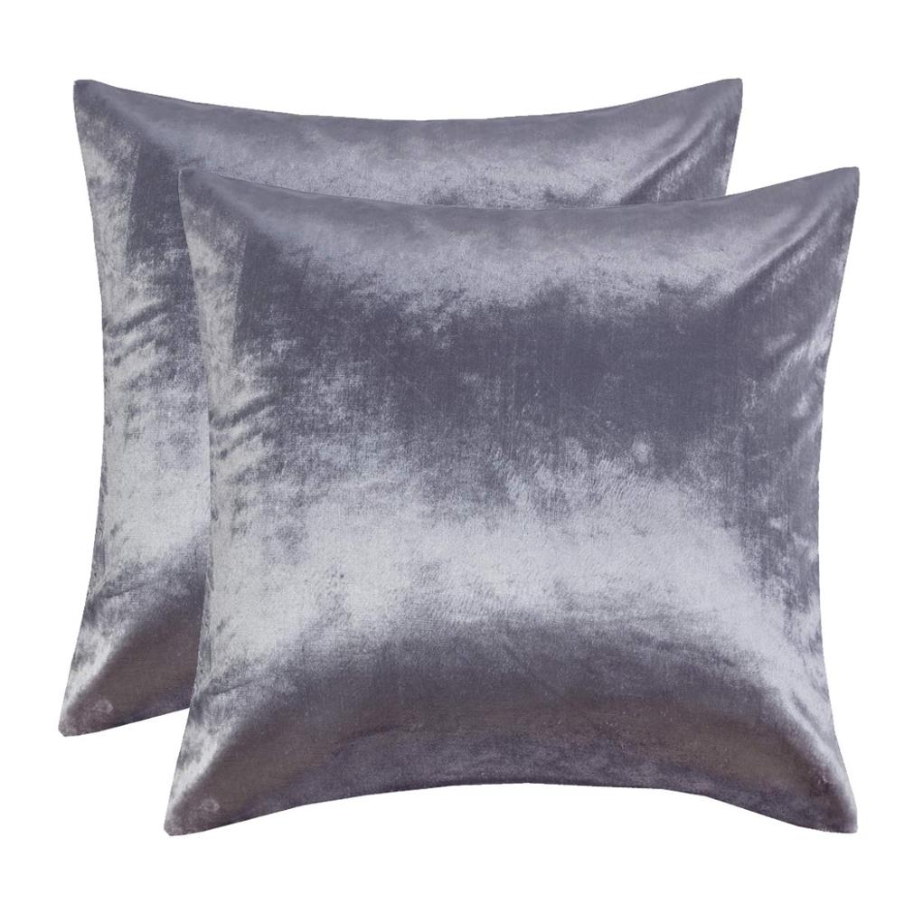 2 Packs Gold Decorative Cushions Covers Cases for Sofa Bed Couch Modern Luxury Solid Velvet Home Throw Pillows Covers Silver