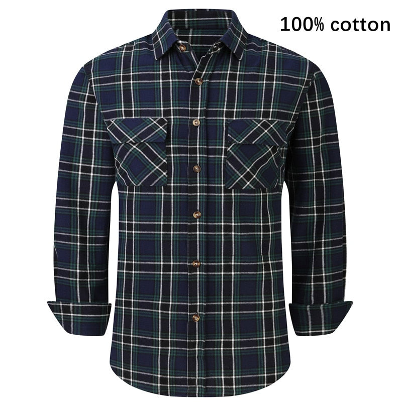 2022 New Men's Plaid Flannel Shirt Spring Autumn Male Regular Fit Casual Long-Sleeved Shirts For (USA SIZE S M L XL 2XL)