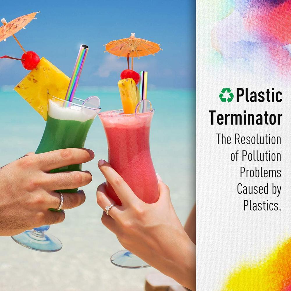 7 Colors 8.5" Wide Metal Drinking Straw 304 Stainless Steel Straws Set Reusable Boba Straw for Bubble Tea Milk Bar Accessory