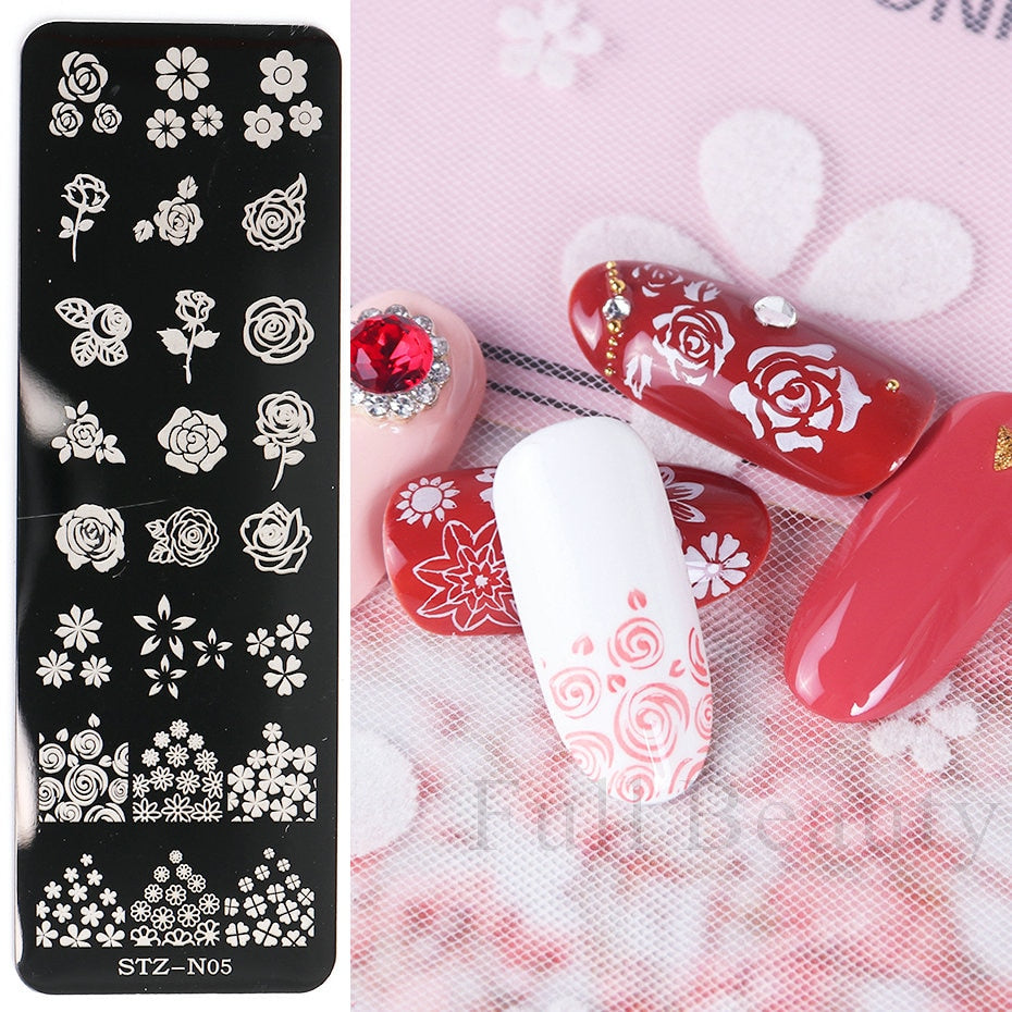 French Nail Art Stamping Plate Geometry Wave Line Drawing Templates Flower Love Lace Stamp Nail Charm Mold Stencil Tools LAXY-D-