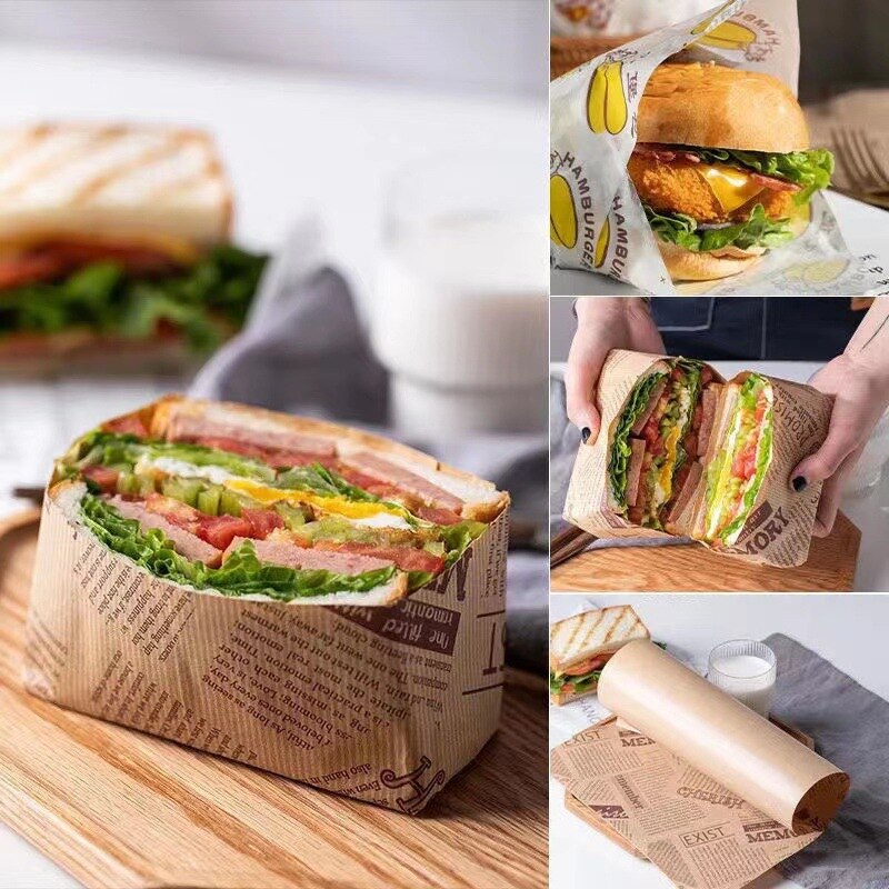50/100pcs Oil Proof Wax Paper for Food Baking Barbecue Burger Fries Bread Baking Paper Plate Mat Baking supplies