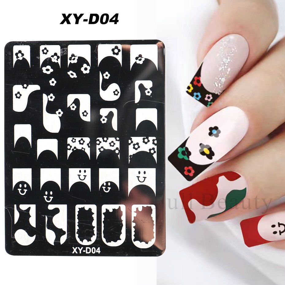 French Nail Art Stamping Plate Geometry Wave Line Drawing Templates Flower Love Lace Stamp Nail Charm Mold Stencil Tools LAXY-D-