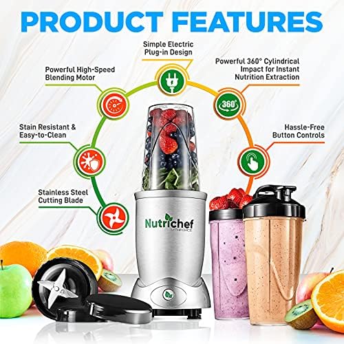 Personal Electric Single Serve Blender - 1200W Professional Kitchen Countertop Mini Blender Shakes and Smoothies w/ Pulse Blend,