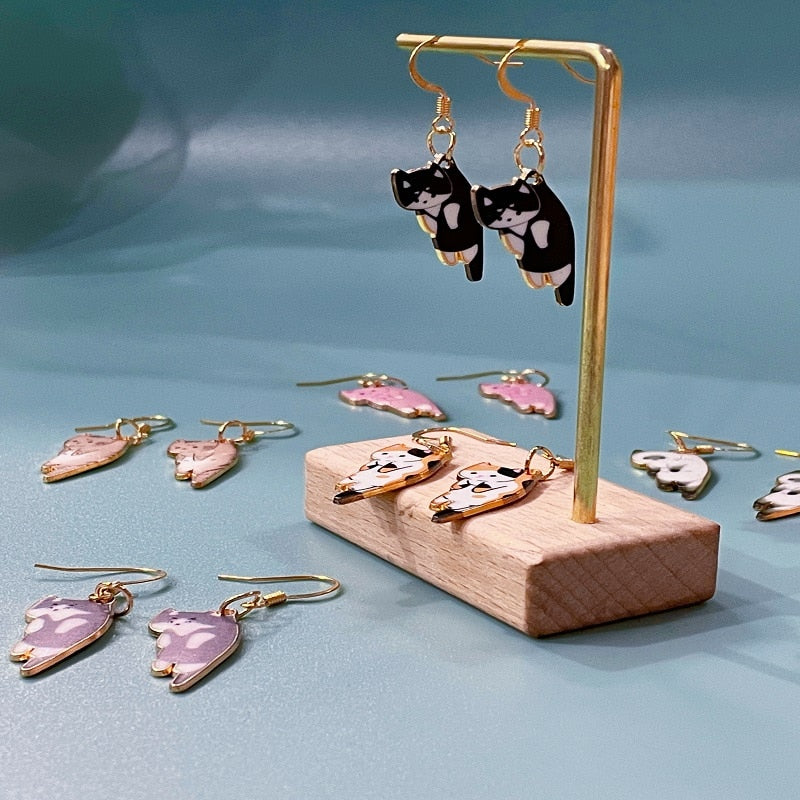 Trendy Cute Kitten Ear Hook Cartoon Girl Flower Cat Earrings Sweet and Fresh Texture Earrings pendientes pendientes colgantes