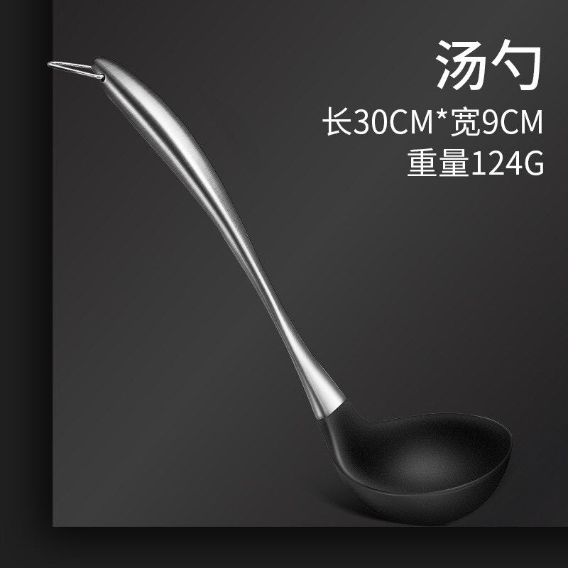 304 Stainless Steel Silicone Cooking Utensil Set Kitchen Novel Kitchen Accessories Extended Non-stick Pan Spatula Frying Spatula
