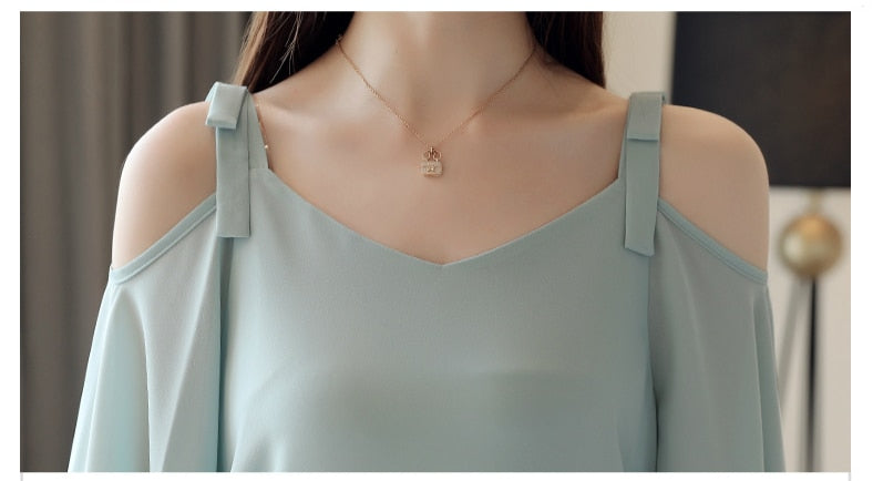 Blusas Mujer De Moda 2023 Ladies Tops Blouse For Women Off Shoulder Top Blouse Women White Chiffon Blouse Shirts Short 4386 50