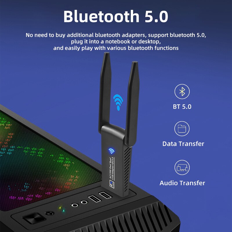 USB WiFi Wireless Network Card Bluetooth 5.0 USB 3.0 Dongle 5GHz Wi-Fi Adapter Dual Band WiFi Card For PC Laptop Windows MaxOS