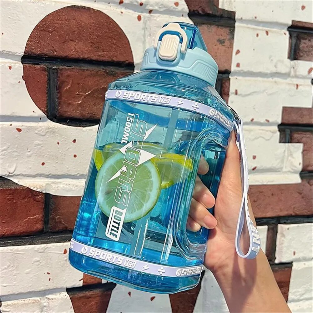 Sports Water Bottle 1.5 Liters Silicone Straw Waterbottle 2.3 Liter Big Bottles Portable Travel Bottle Sport Fitness Cup