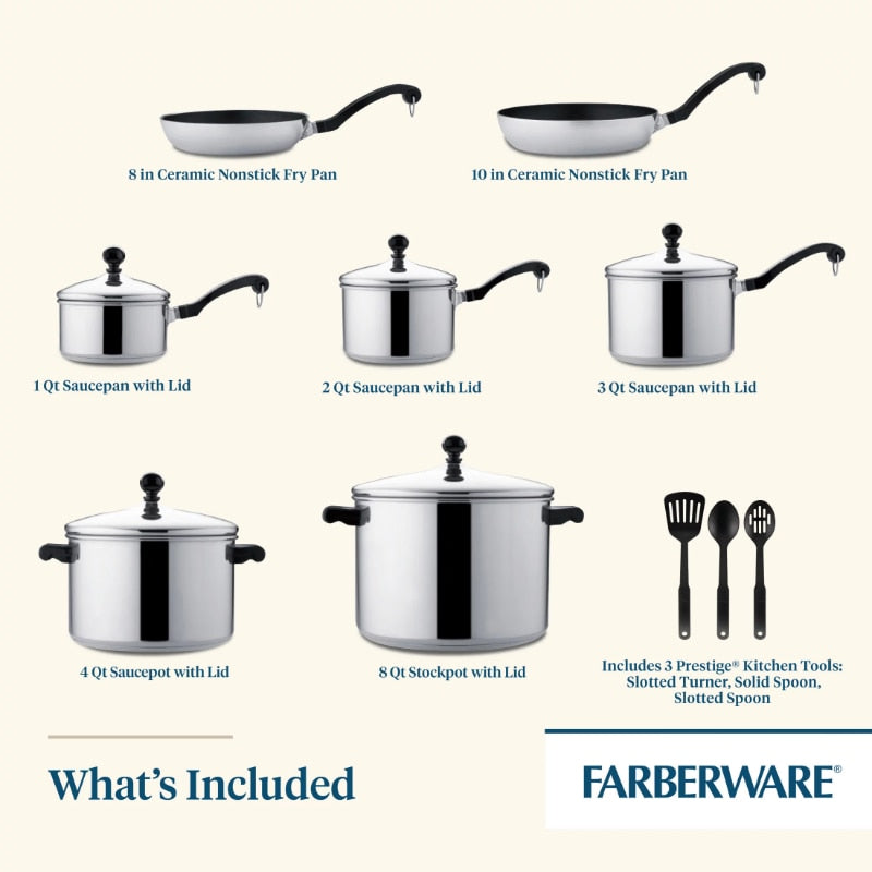 Farberware Classic Stainless Steel Cookware 15-Piece Set cooking pots set ceramic cookware set