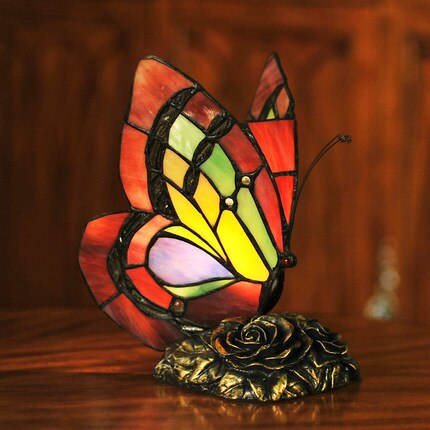 Tiffany Table Lamp Retro Stained Glass Butterfly Desk Lamp Hotel Decor Table Lamp Bedroom LED Night Light Christmas Decoration