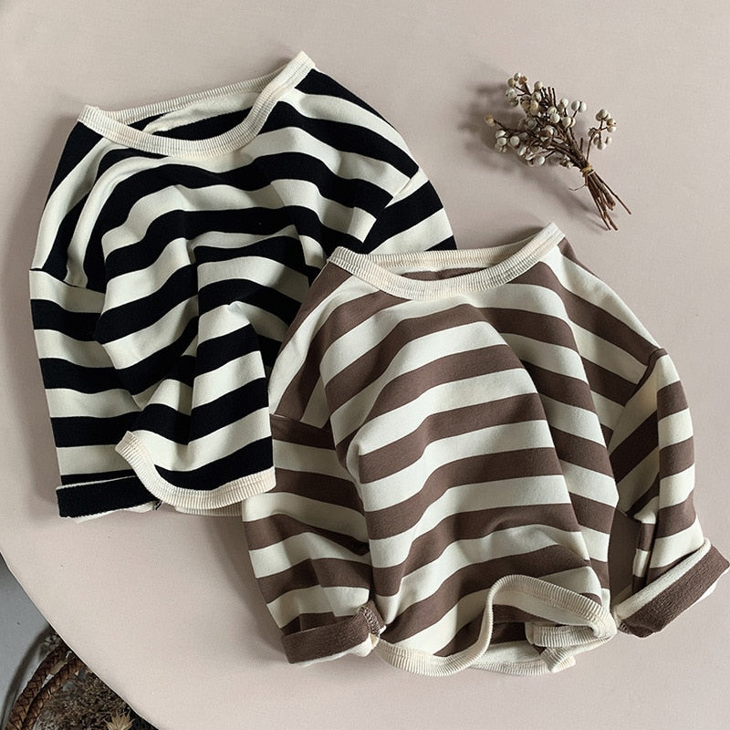 2023 Spring Autumn New Children Casual T Shirt Loose Kids Striped T Shirts Cotton Tee Boys Girls Long Sleeve Tops Baby Clothes