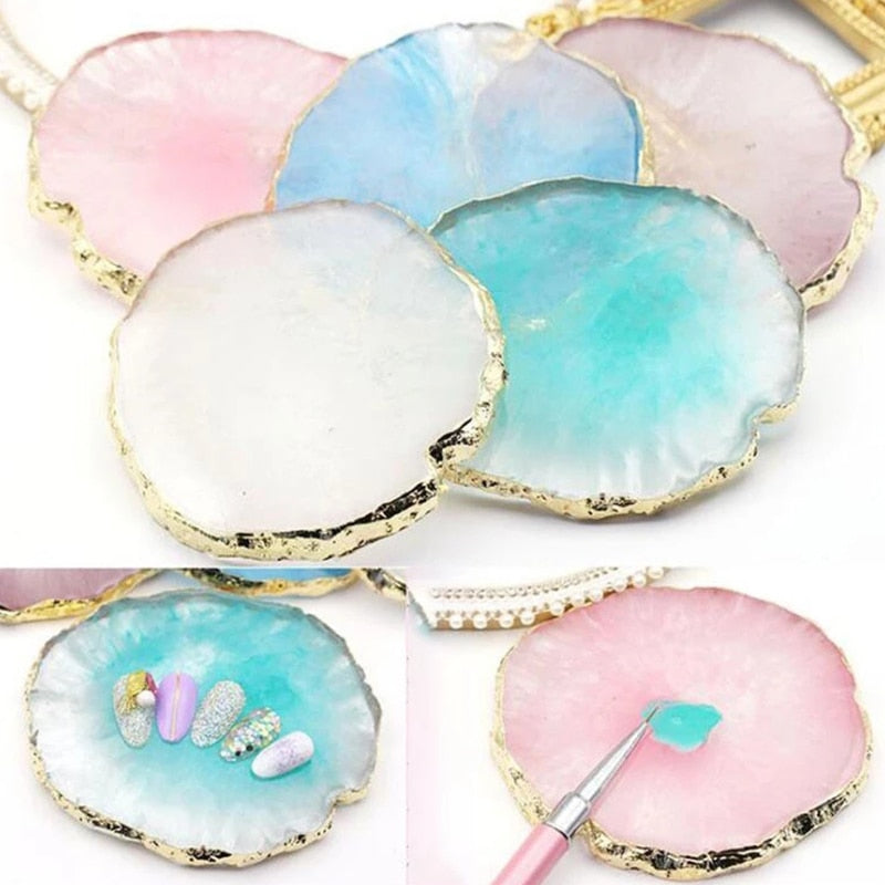 Wholesale Round Resin Agate Stone Nail Color Palette Gel Polish Pallet Mixing Paint Plate Manicure For Nails Art Display Shelf