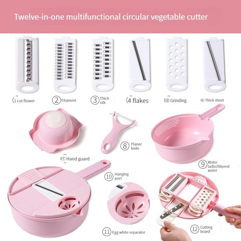 12pcs/lot Kitchen Multifunctional Salad Utensils Vegetable Chopper Carrot Potato Manual Shredder Kitchen Cooking Vegetable Tools