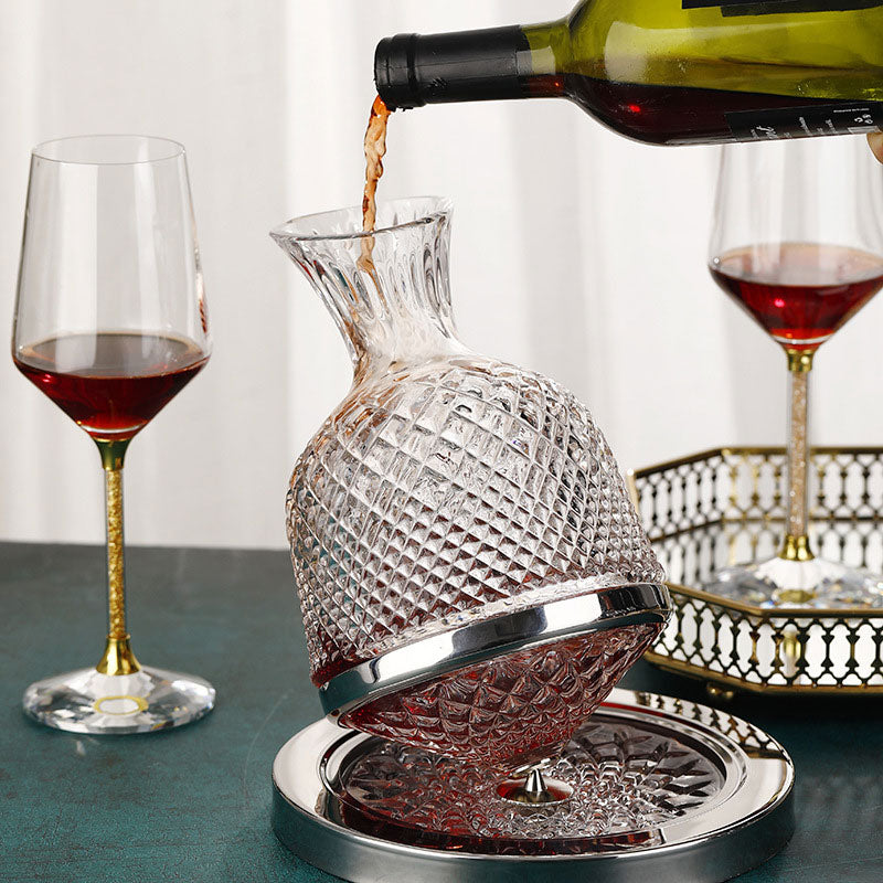 Luxurious Rotating Wine Separator Red Whiskey Tumbler Gyro Glass Bottle 1500ml Rotary Decanter With Tray Kitchen Bar Tools